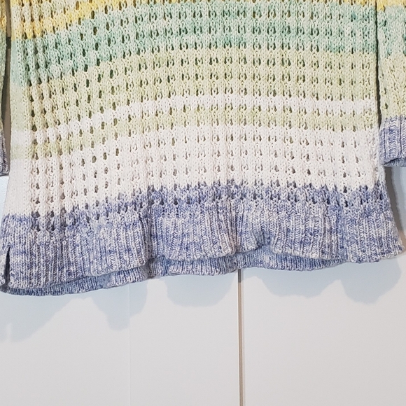 Talbots Open Stitch Cotton Pullover Knit Sweater Pastel Stripes Size Large Petit - Picture 12 of 12